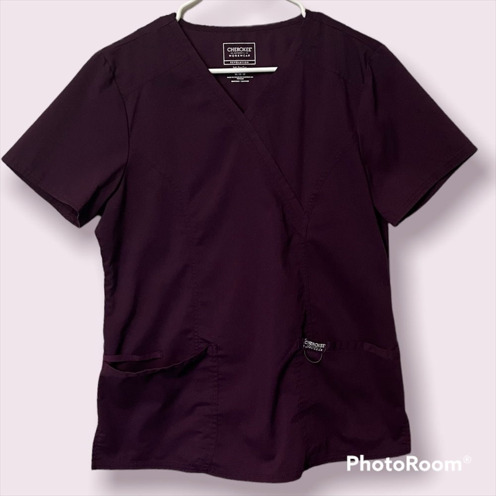 Cherokee Eggplant Scrub Top. Size Medium